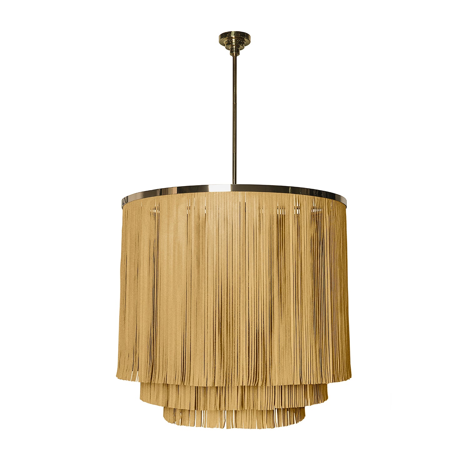 Large NeKeia Leather Chandelier in Brass Finish and Metallic Leather