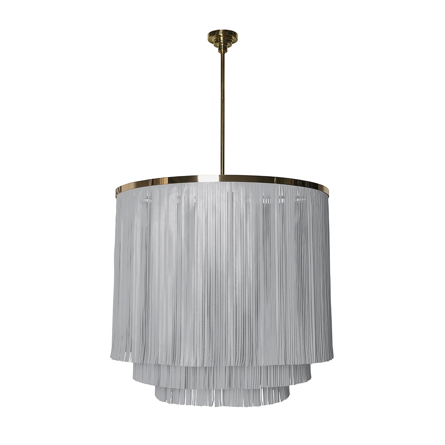 Large NeKeia Leather Chandelier in Brass Finish and Metallic Leather