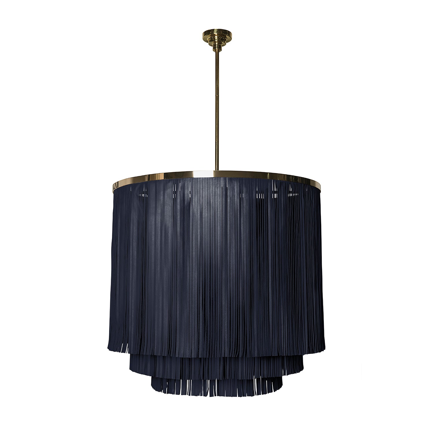 Large NeKeia Leather Chandelier in Brass Finish and NeKeia Leather