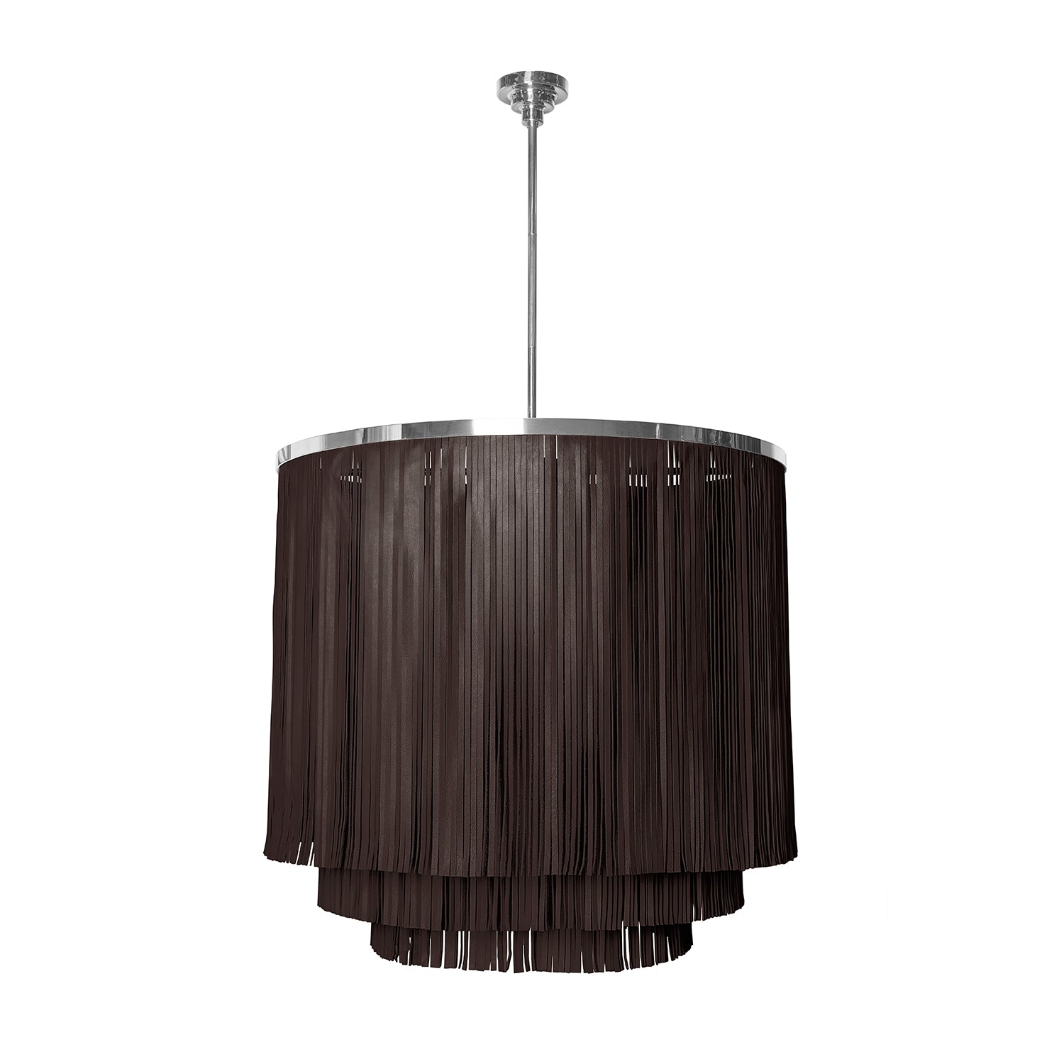 Large NeKeia Leather Chandelier in Nickel Finish and Premium Leather