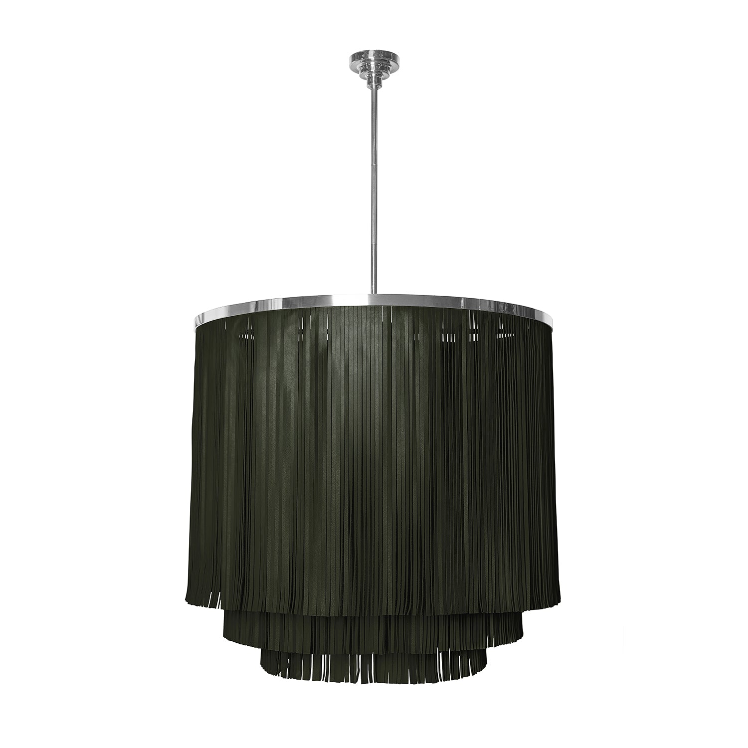 Large NeKeia Leather Chandelier in Nickel Finish and NeKeia Leather