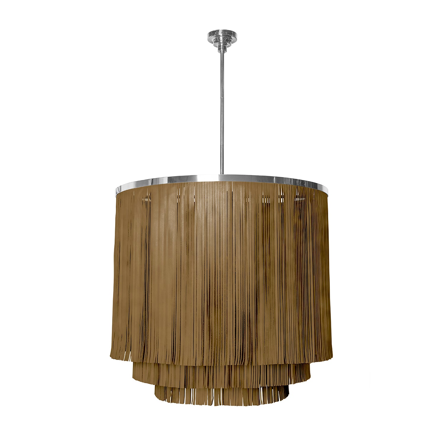 Large NeKeia Leather Chandelier in Nickel Finish and Premium Leather