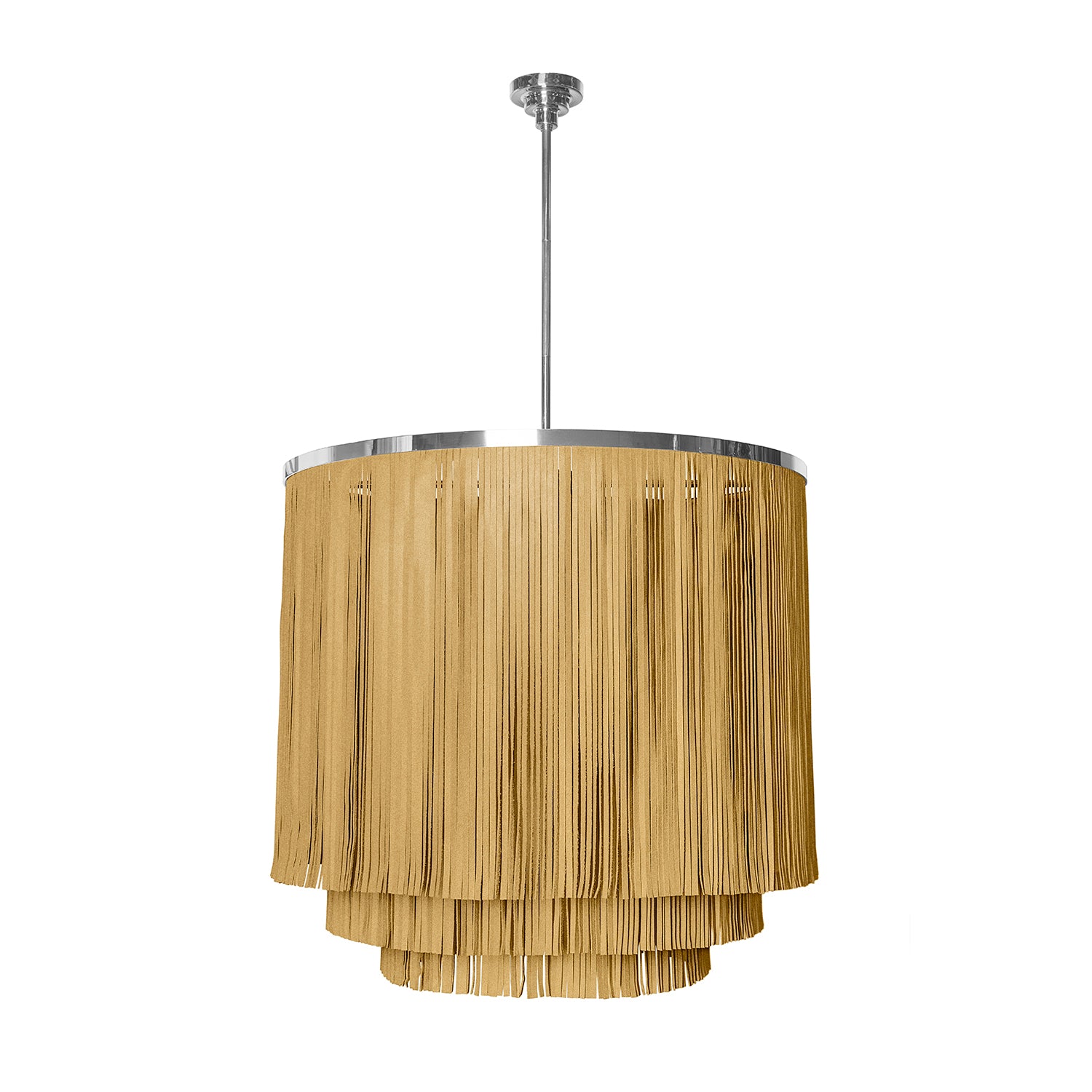 Large NeKeia Leather Chandelier in Nickel Finish and Metallic Leather