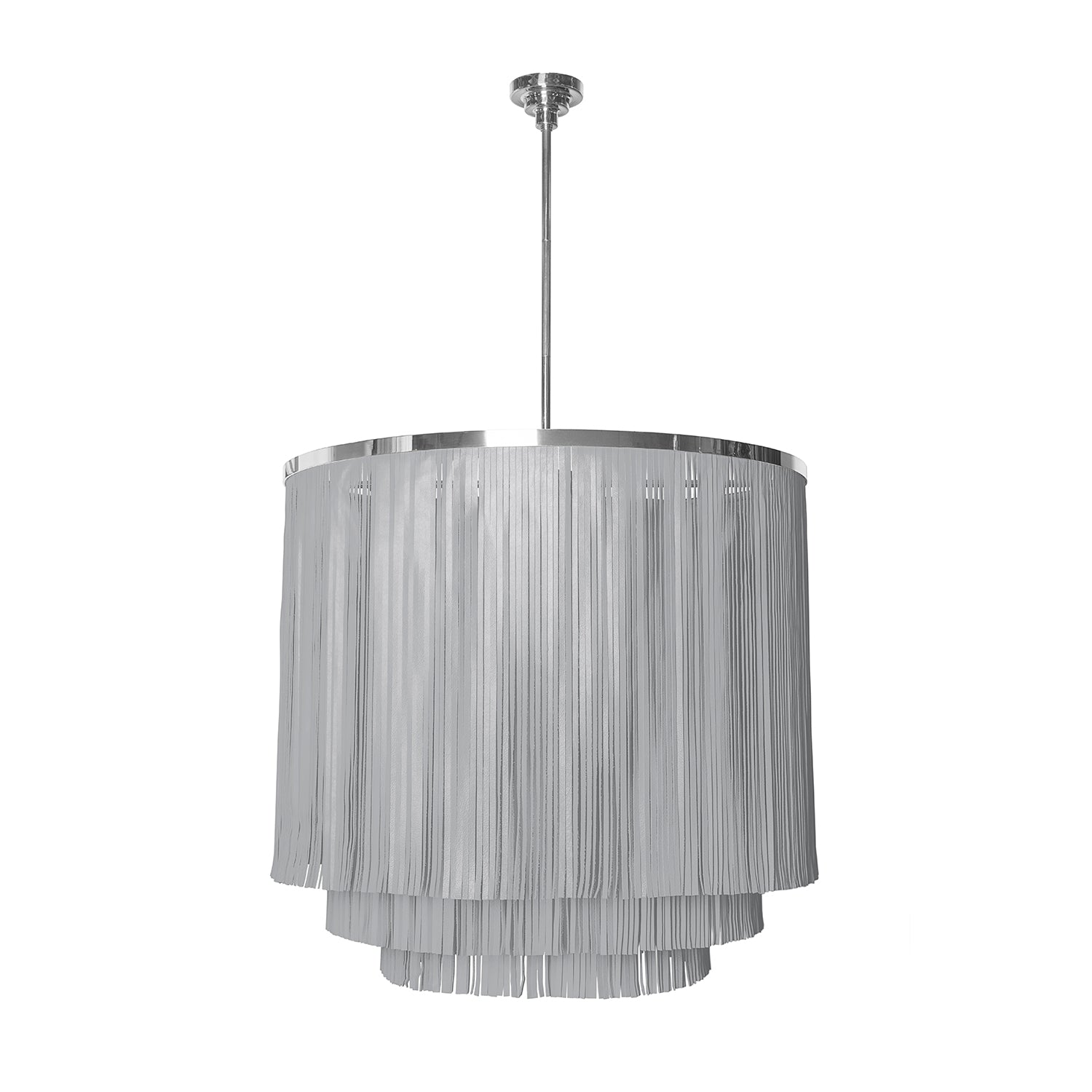 Large NeKeia Leather Chandelier in Nickel Finish and Metallic Leather