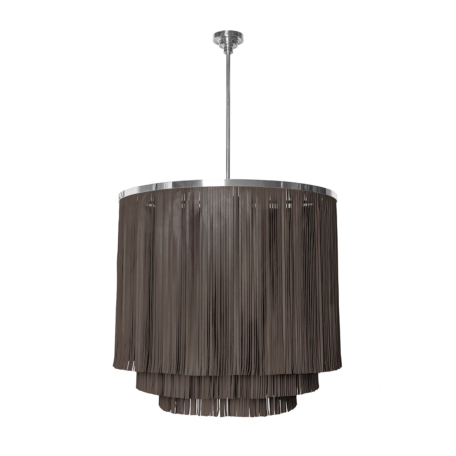 Large NeKeia Leather Chandelier in Nickel Finish and Premium Leather