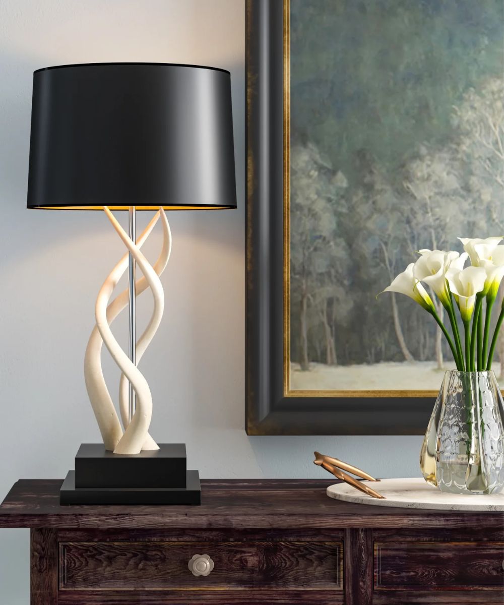 Upright Triple Kudu Inner Horn Lamp - Black Base