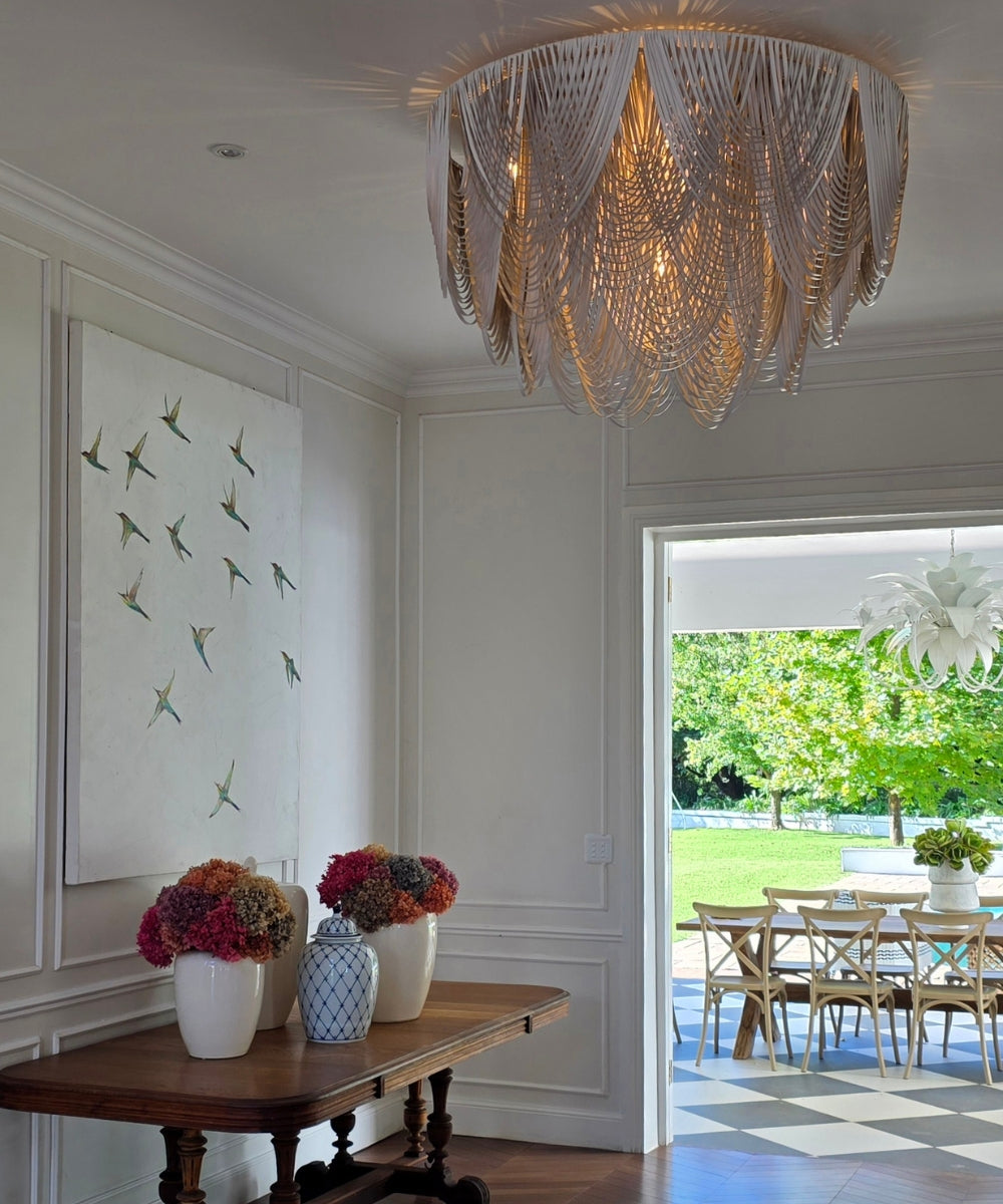 XXL Short Round Whisper Flush Mount Leather Chandelier