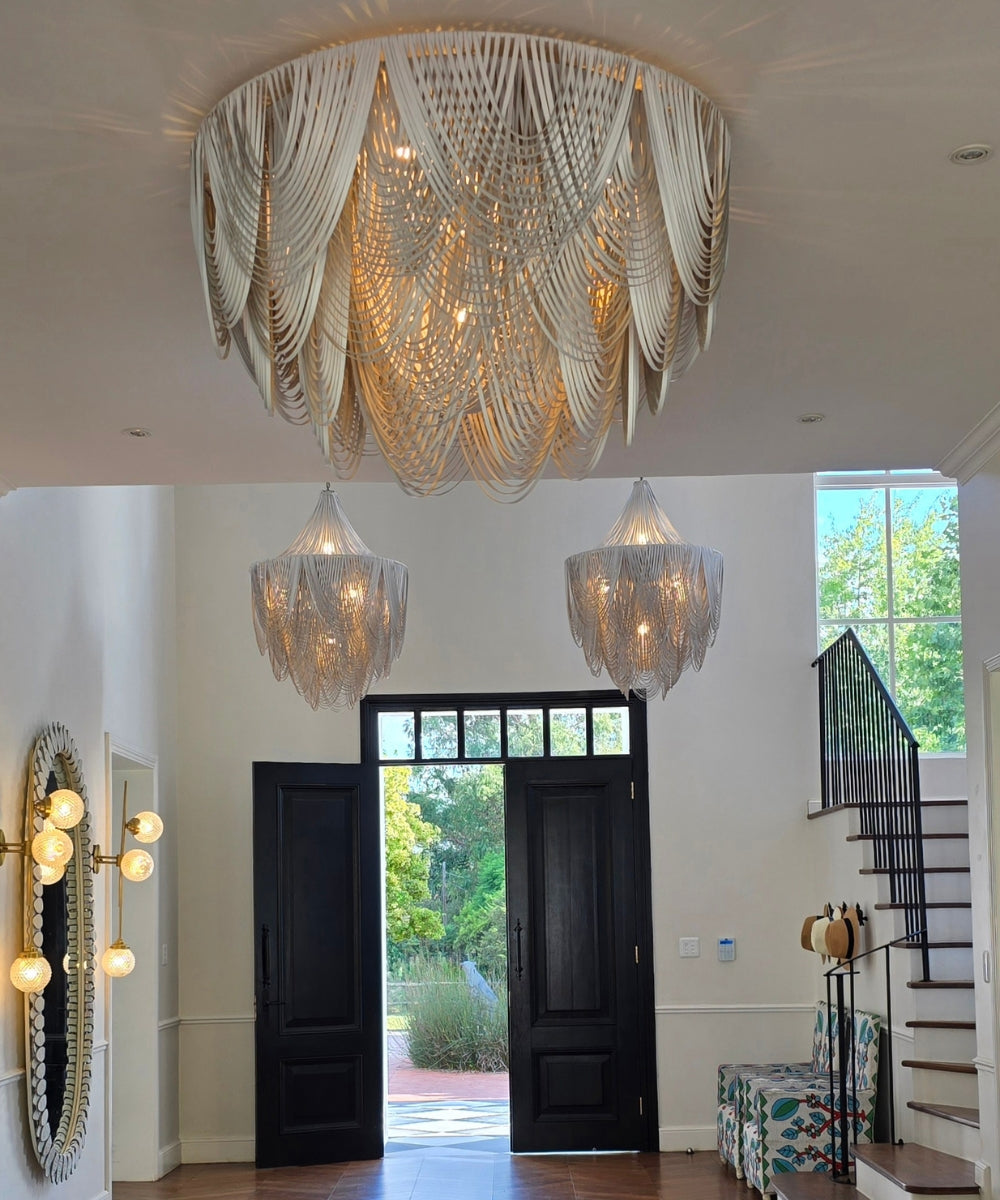 XXL Short Round Whisper Flush Mount Leather Chandelier