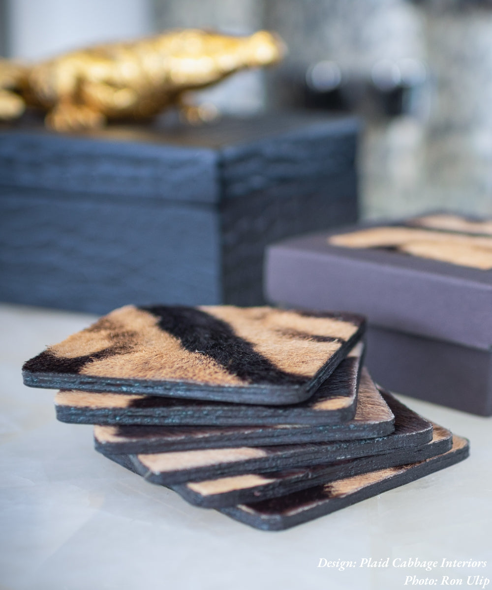 Zebra Hide Coasters w/ Tie (s/6)