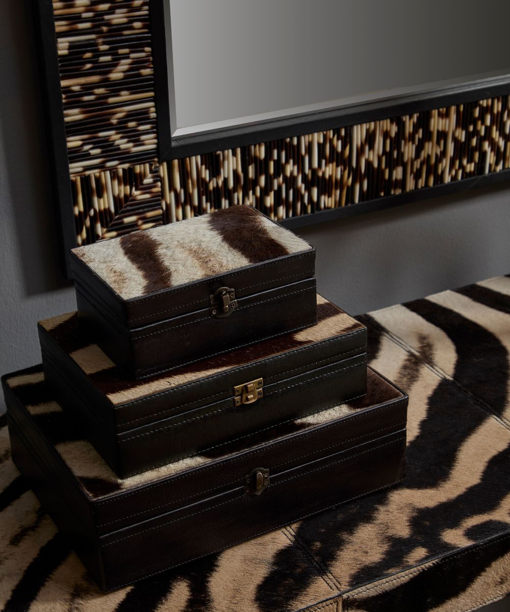 Zebra Hide & Leather Box - Small