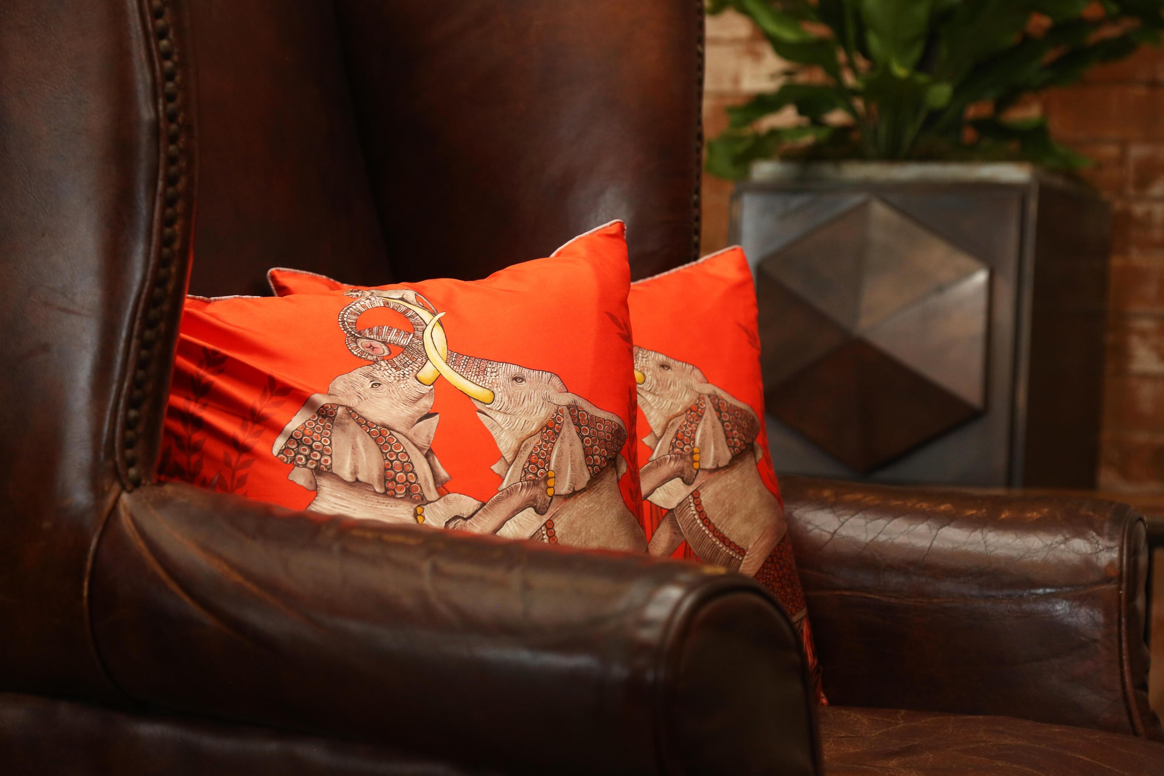 Dancing Elephants Pillow - Silk Sunset