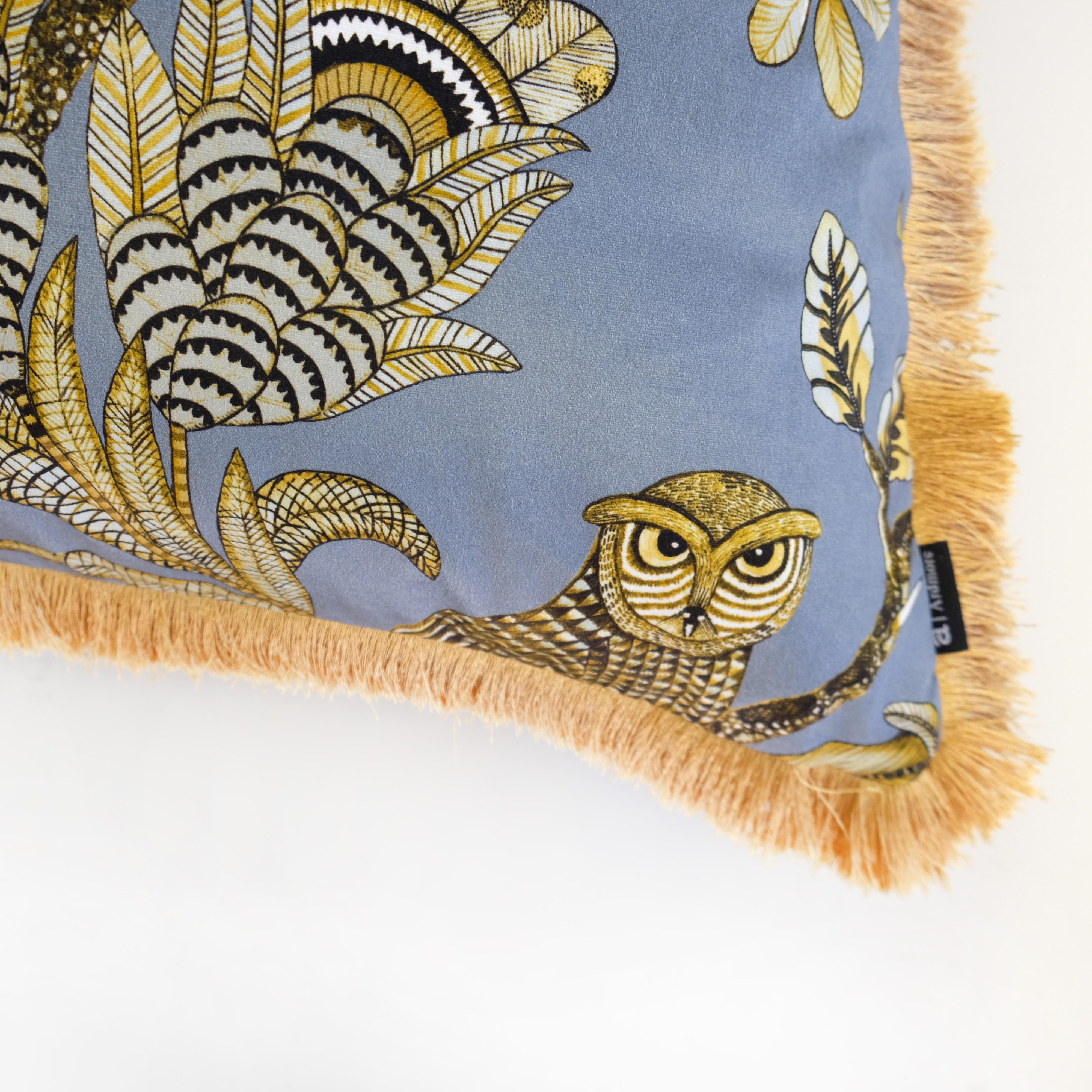 Camp Critters Pillow - Velvet w/ Fringe - Ash
