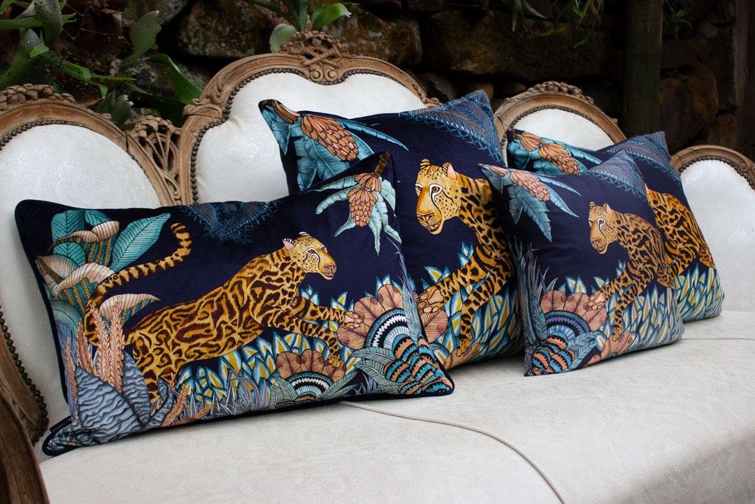 Cheetah Kings Forest Pillow - Cotton - Tanzanite