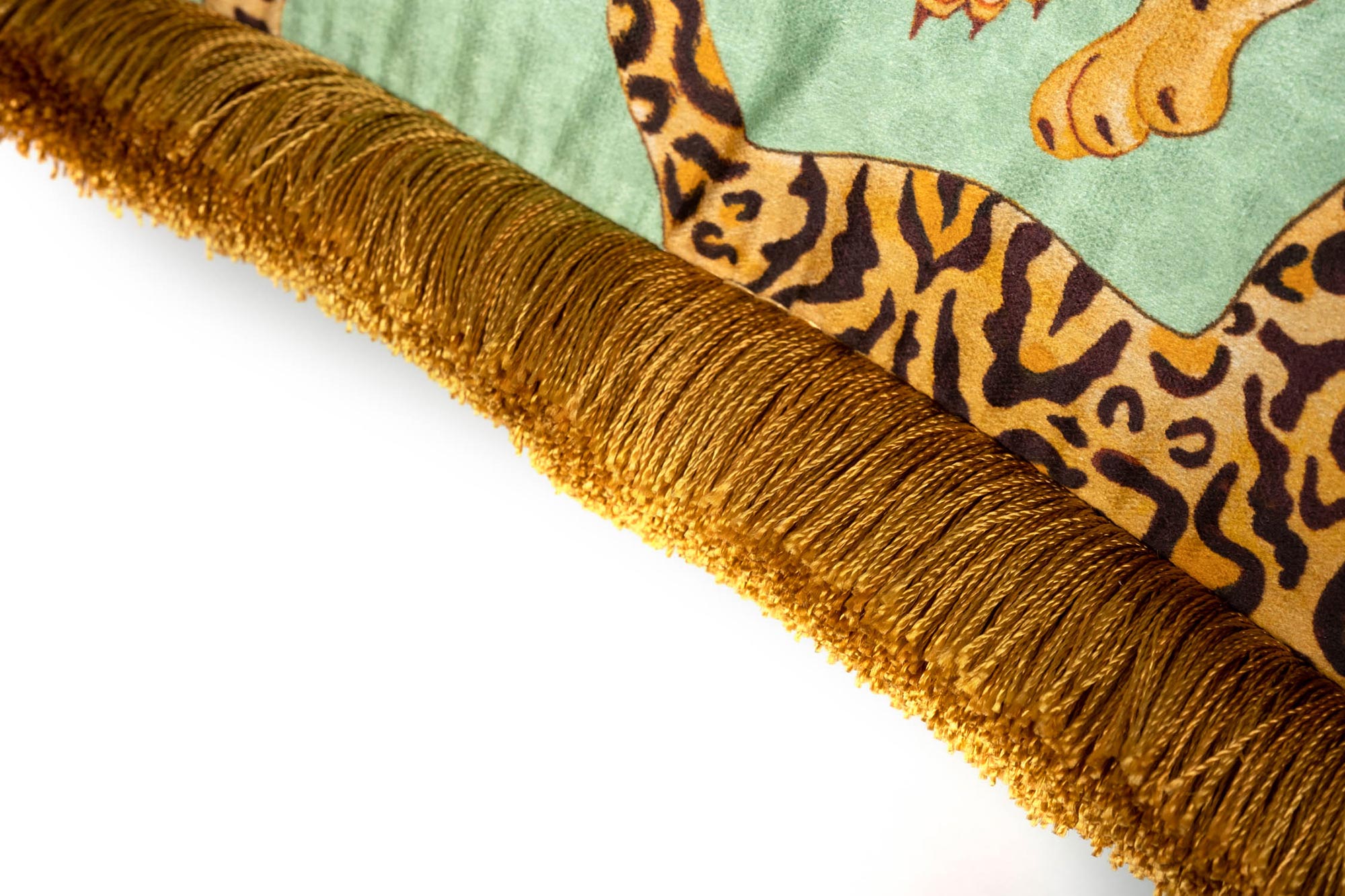 Cheetah Kings Pillow - Velvet w/ Fringe - Jade