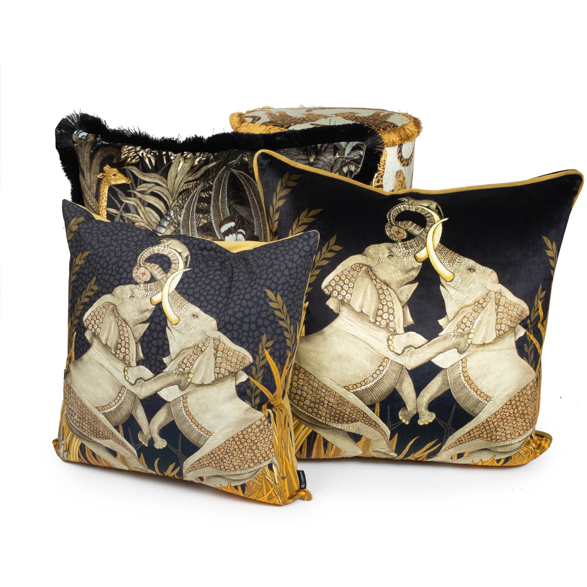 Dancing Elephants Pillow - Velvet - Moonlight