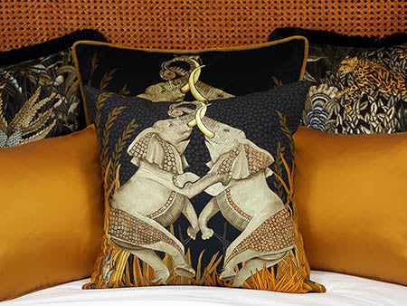 Dancing Elephants Pillow - Velvet - Moonlight