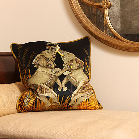 Dancing Elephants Pillow - Velvet - Moonlight