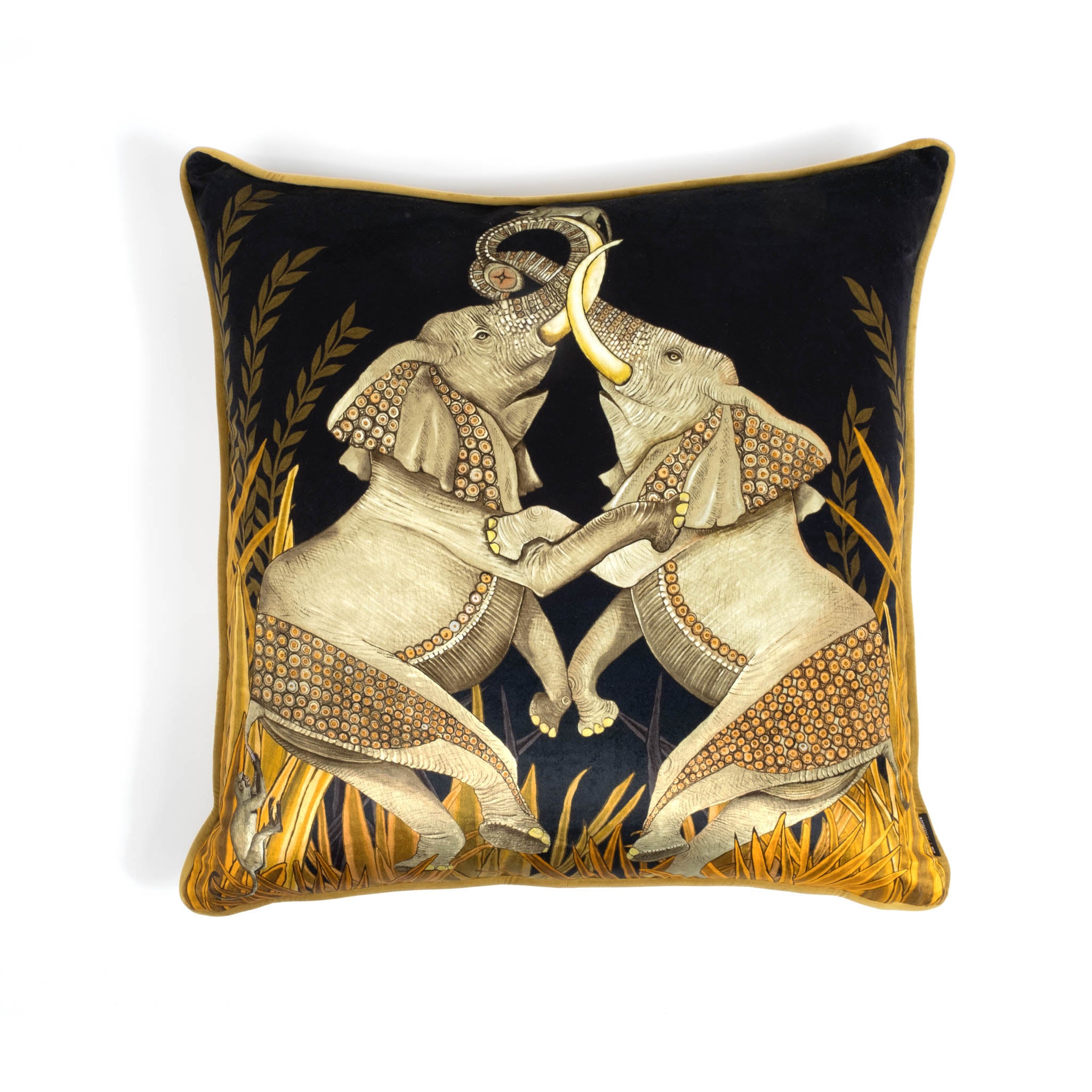 Dancing Elephants Pillow - Velvet - Moonlight