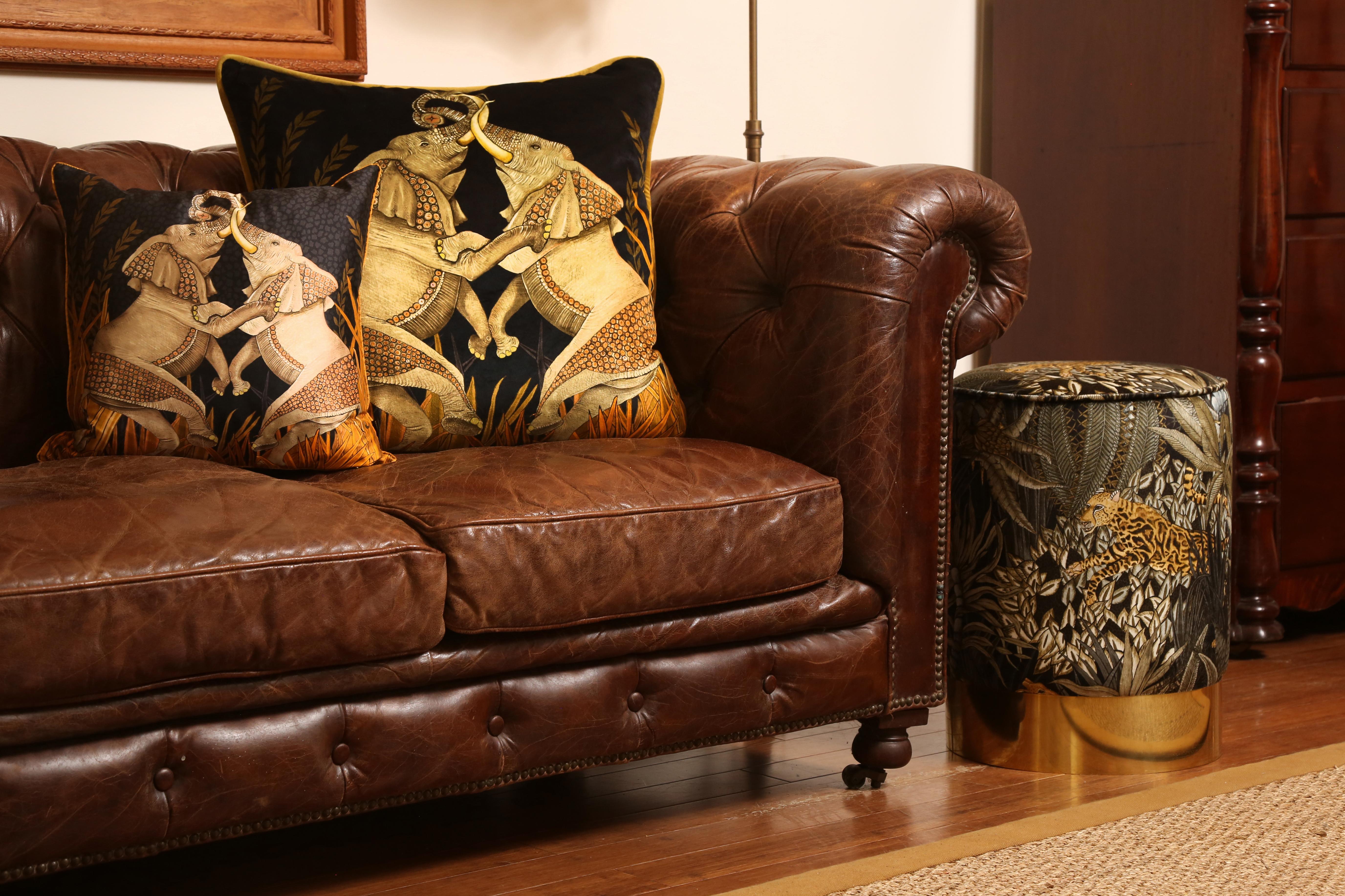 Dancing Elephants Pillow - Silk - Moonlight