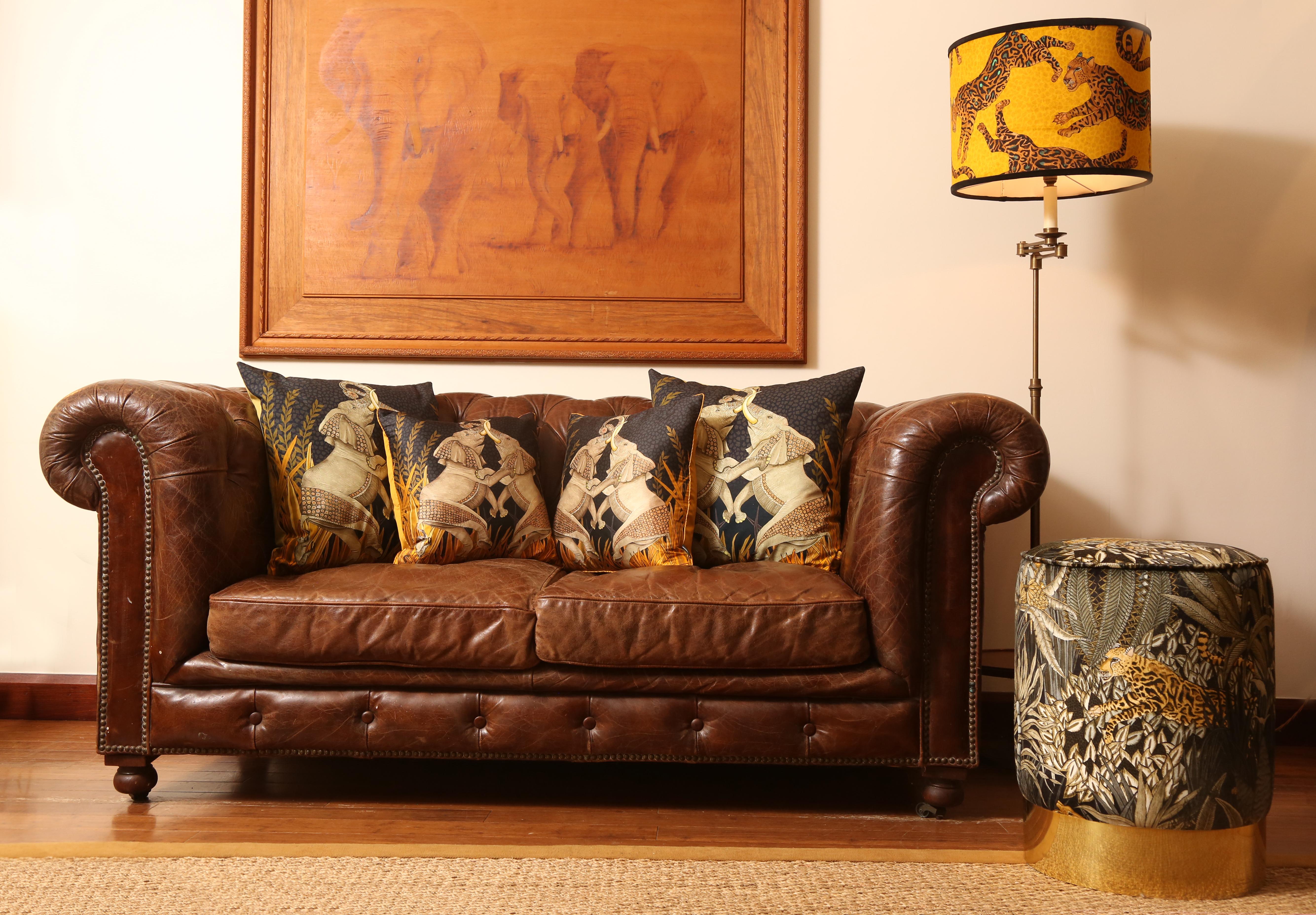 Dancing Elephants Pillow - Silk - Moonlight