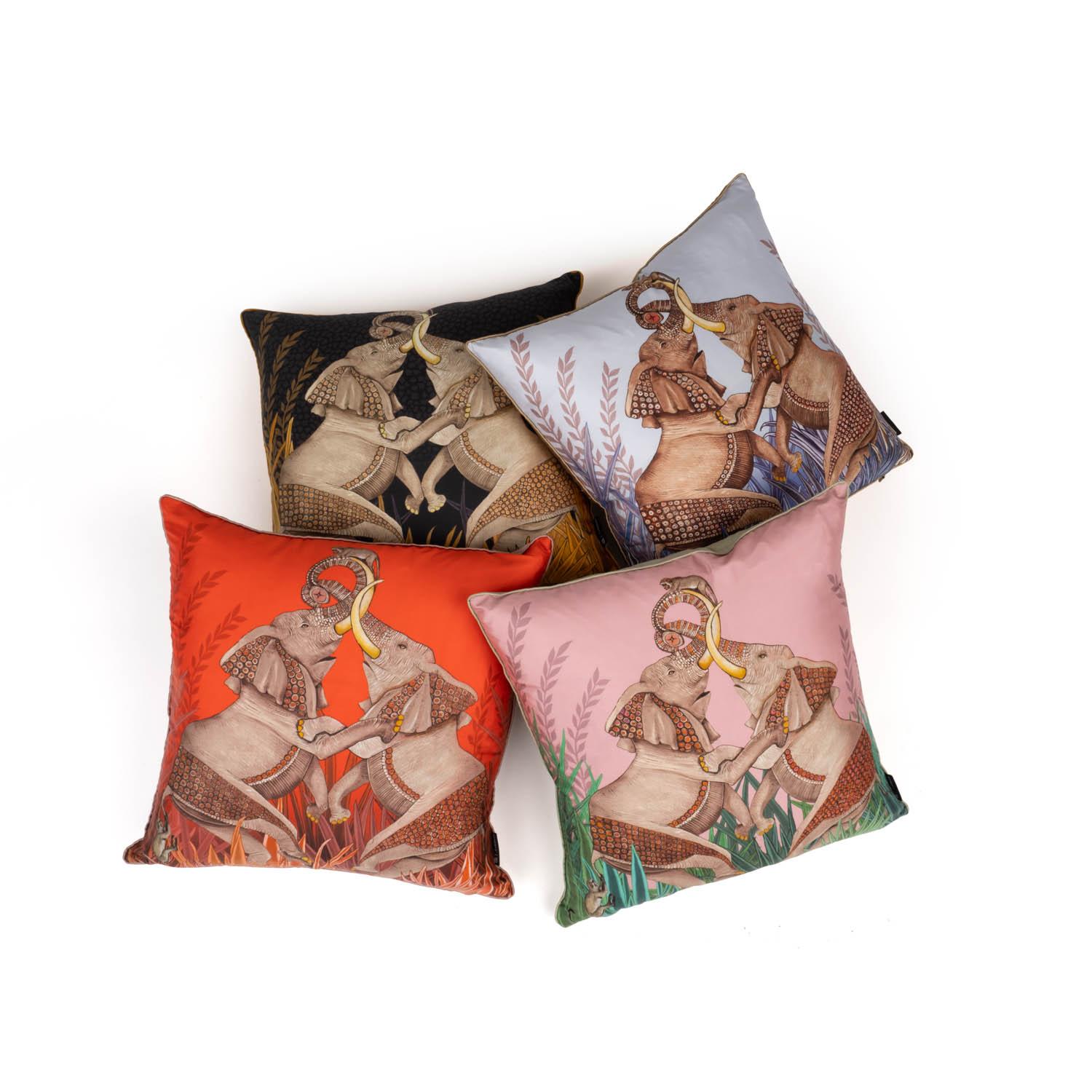 Dancing Elephants Pillow - Silk Sunset