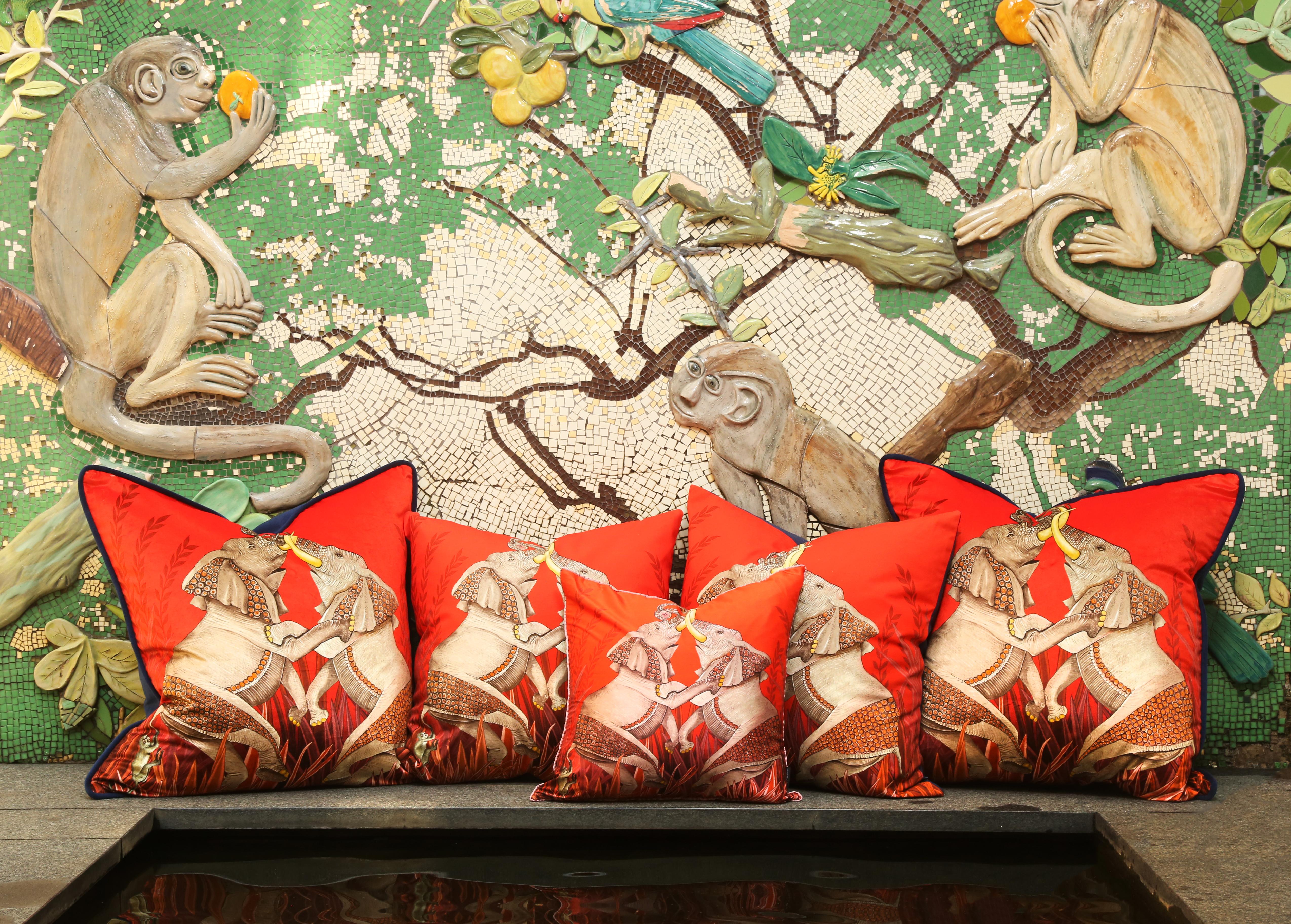 Dancing Elephants Pillow - Silk Sunset