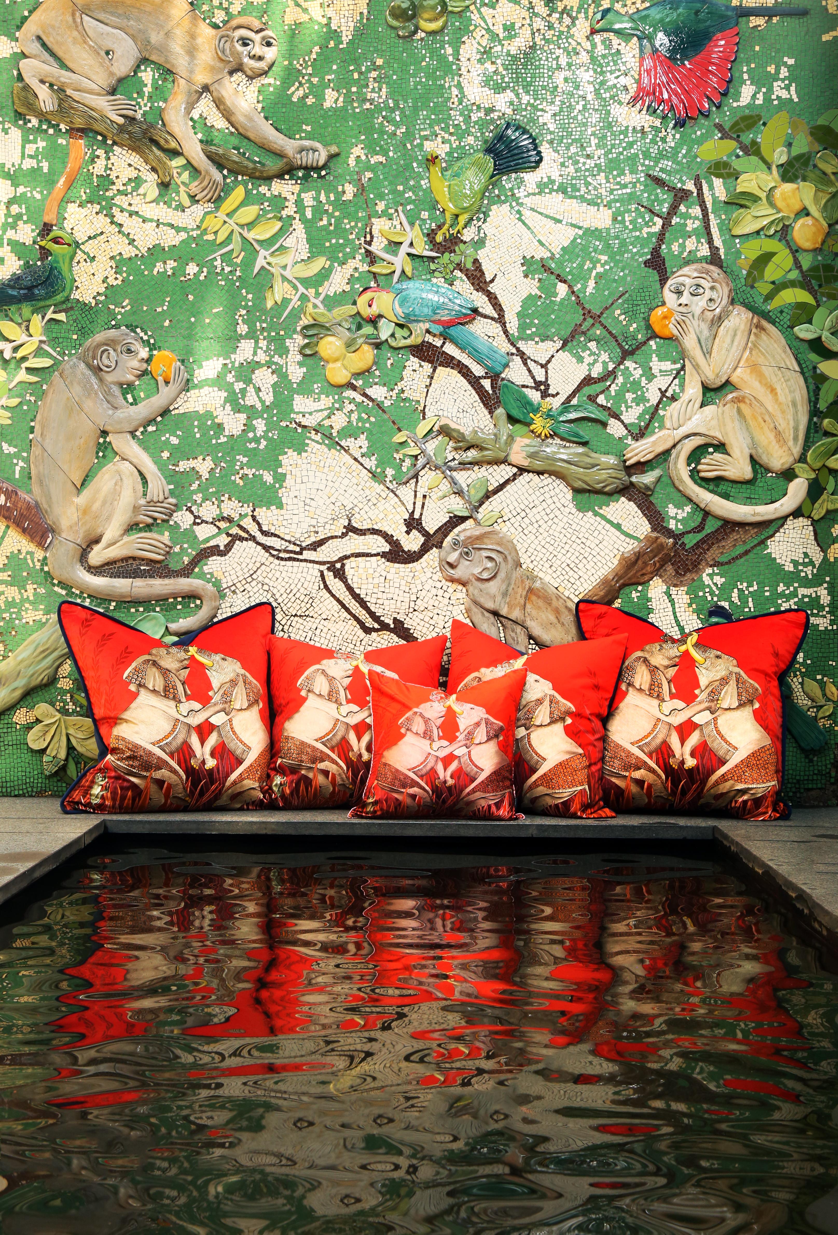Dancing Elephants Pillow - Silk Sunset