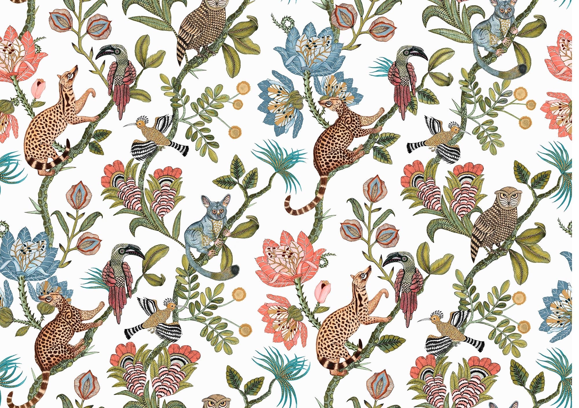 Camp Critters Fabric - Linen - Coral