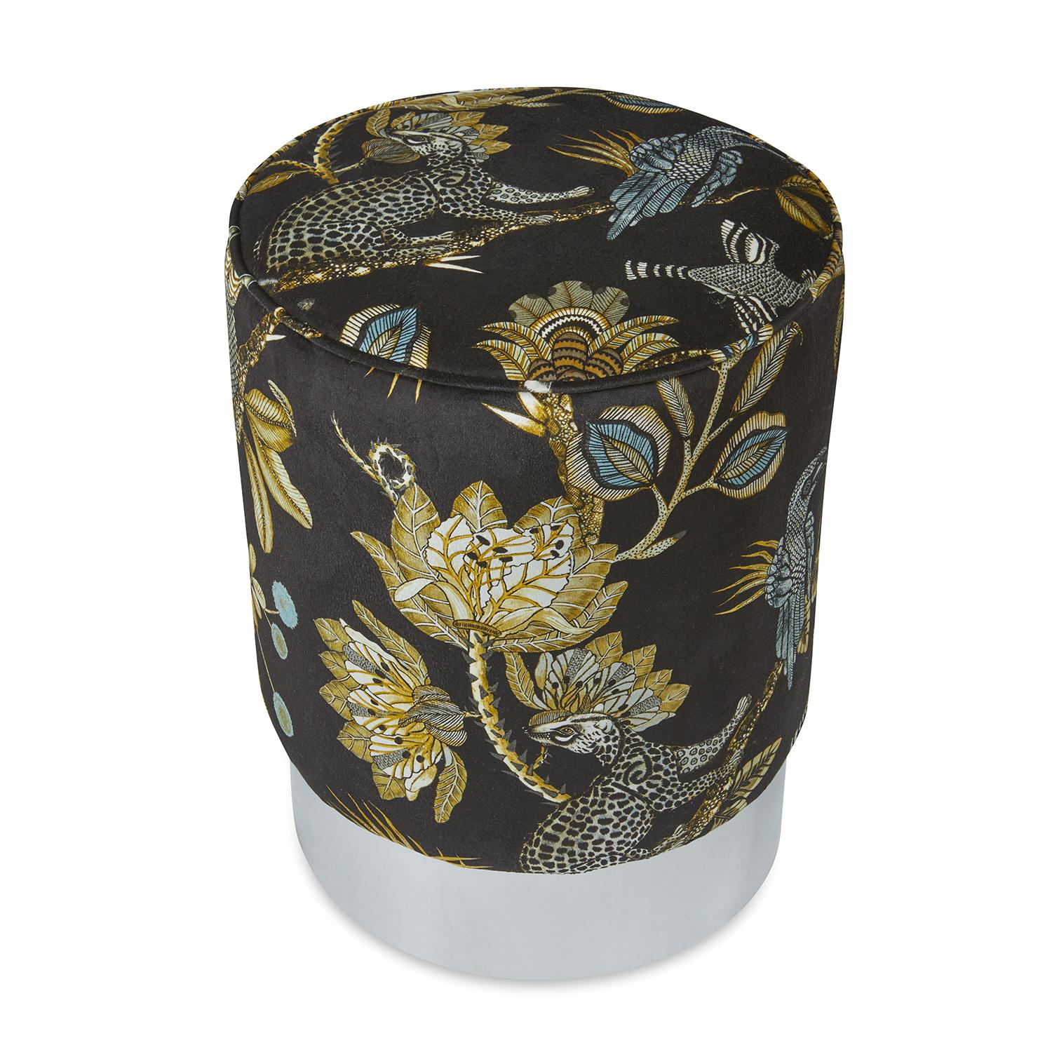 Camp Critters Velvet Pouf on Silver Base - Brass