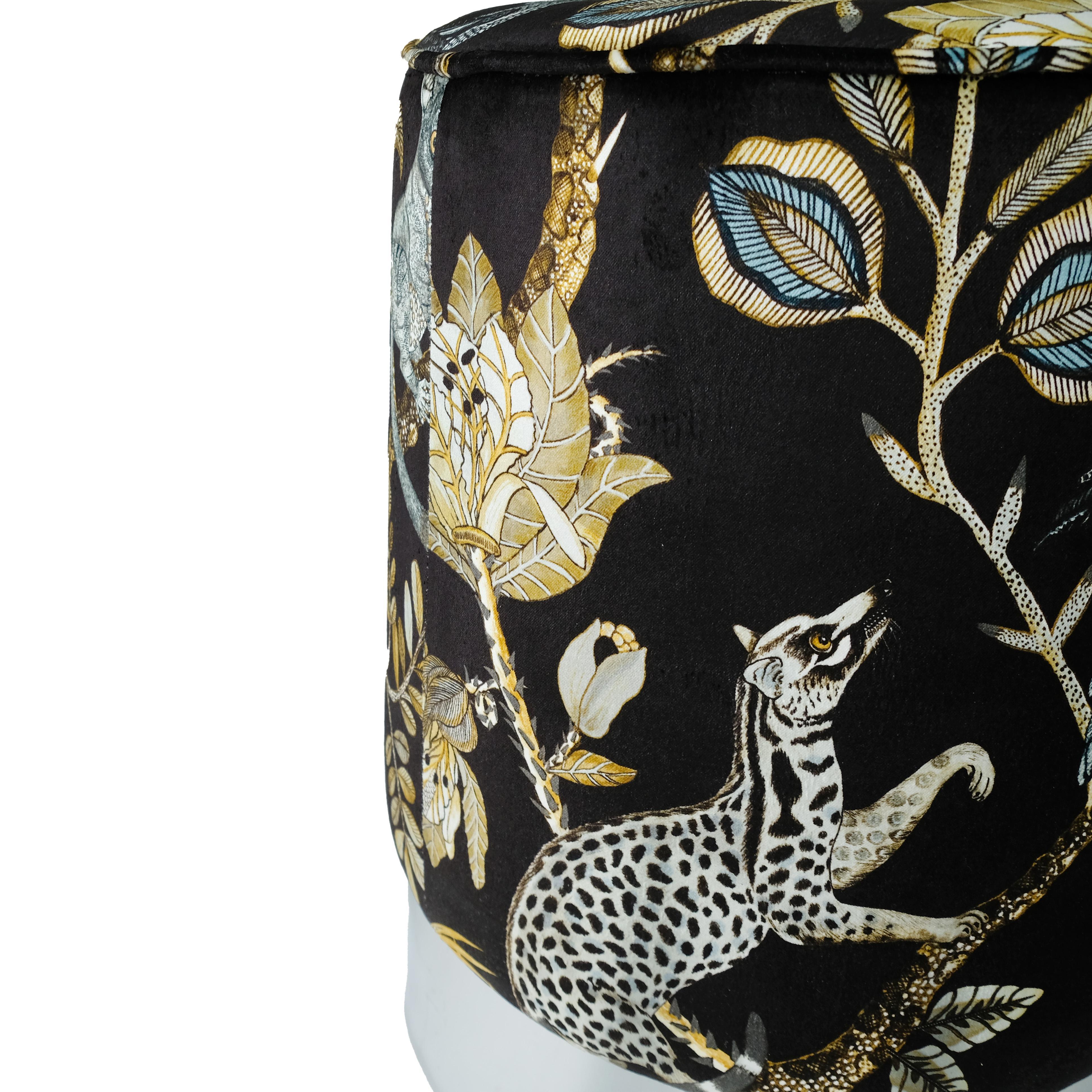 Camp Critters Velvet Pouf on Silver Base - Brass