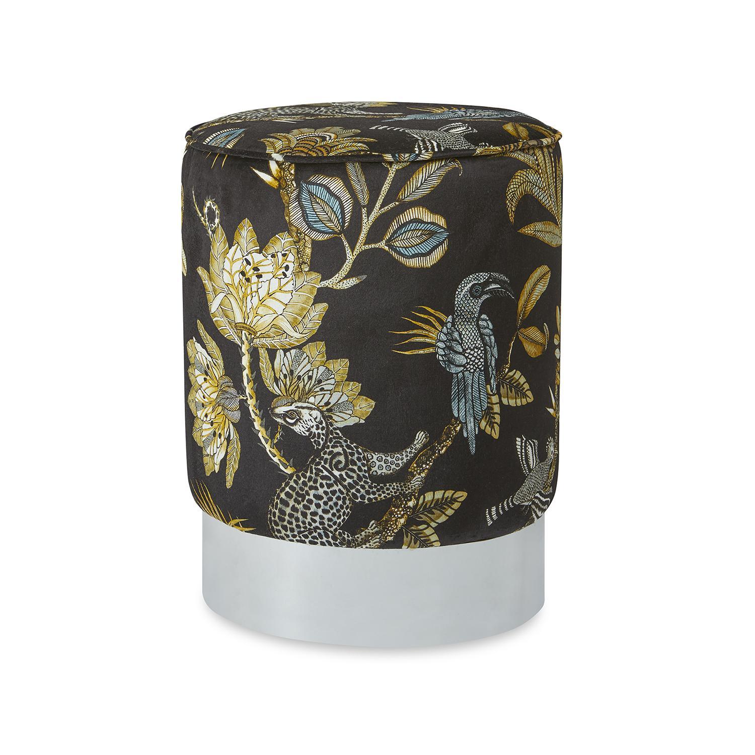 Camp Critters Velvet Pouf on Silver Base - Brass
