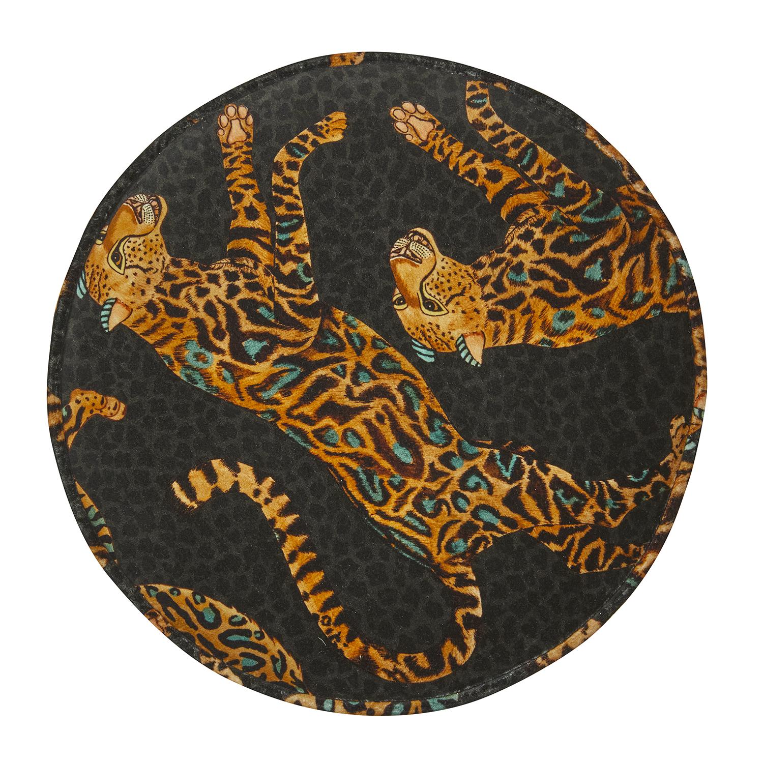 Cheetah Kings Velvet Pouf on Gold Base - Amber