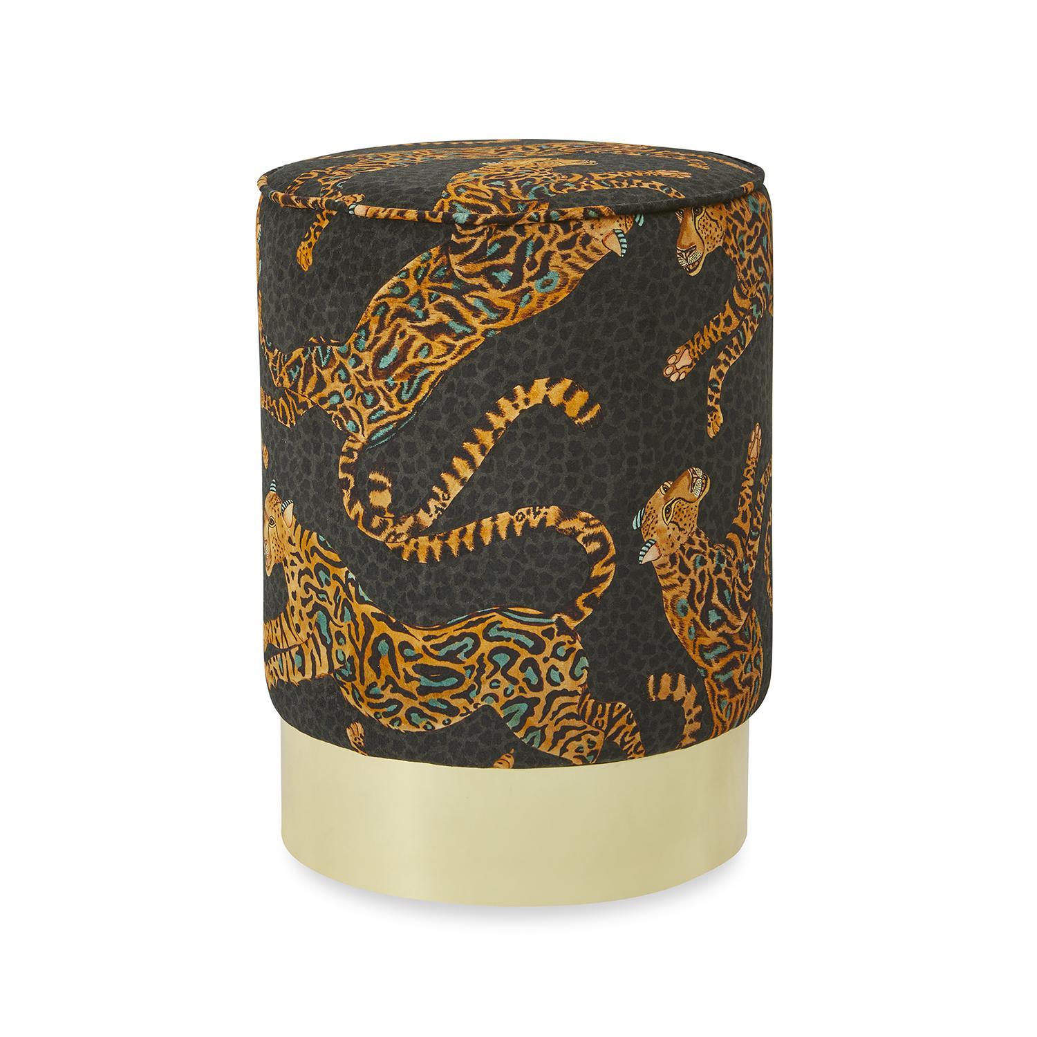 Cheetah Kings Velvet Pouf on Gold Base - Amber