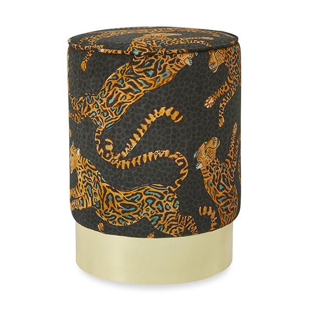 Cheetah Kings Velvet Pouf on Gold Base - Amber