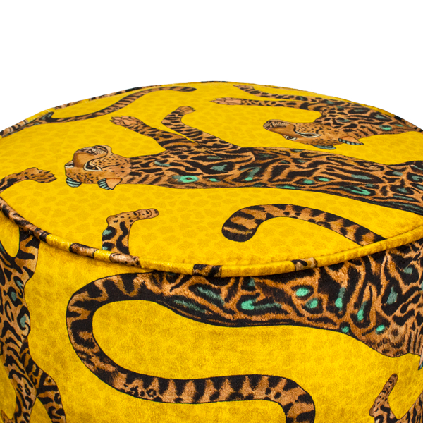 Cheetah Kings Velvet Pouf on Gold Base - Gold