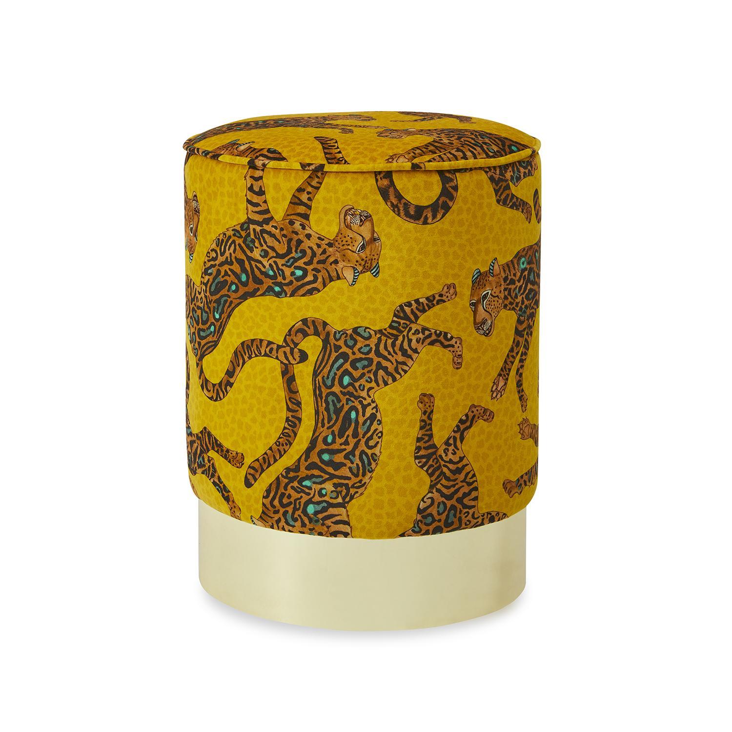 Cheetah Kings Velvet Pouf on Gold Base - Gold