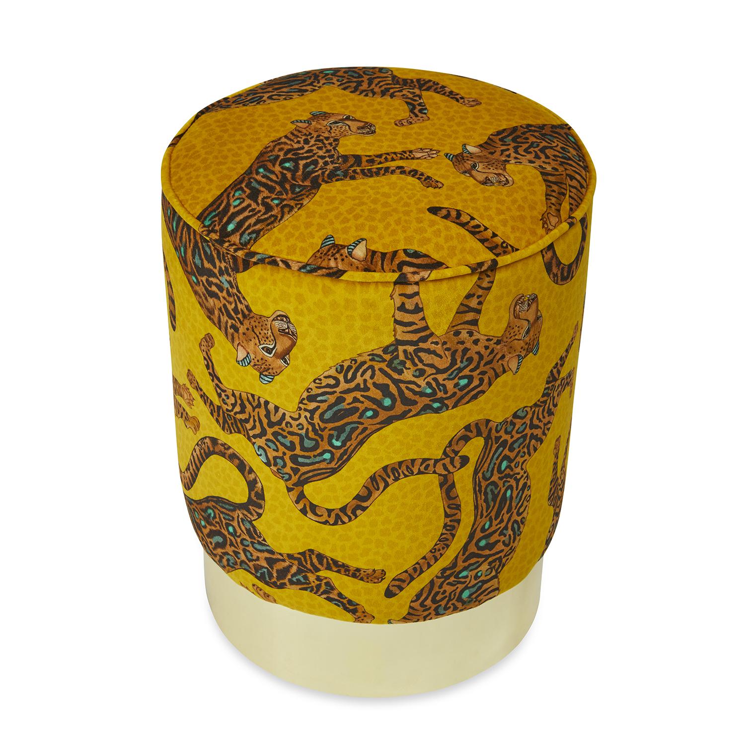 Cheetah Kings Velvet Pouf on Gold Base - Gold