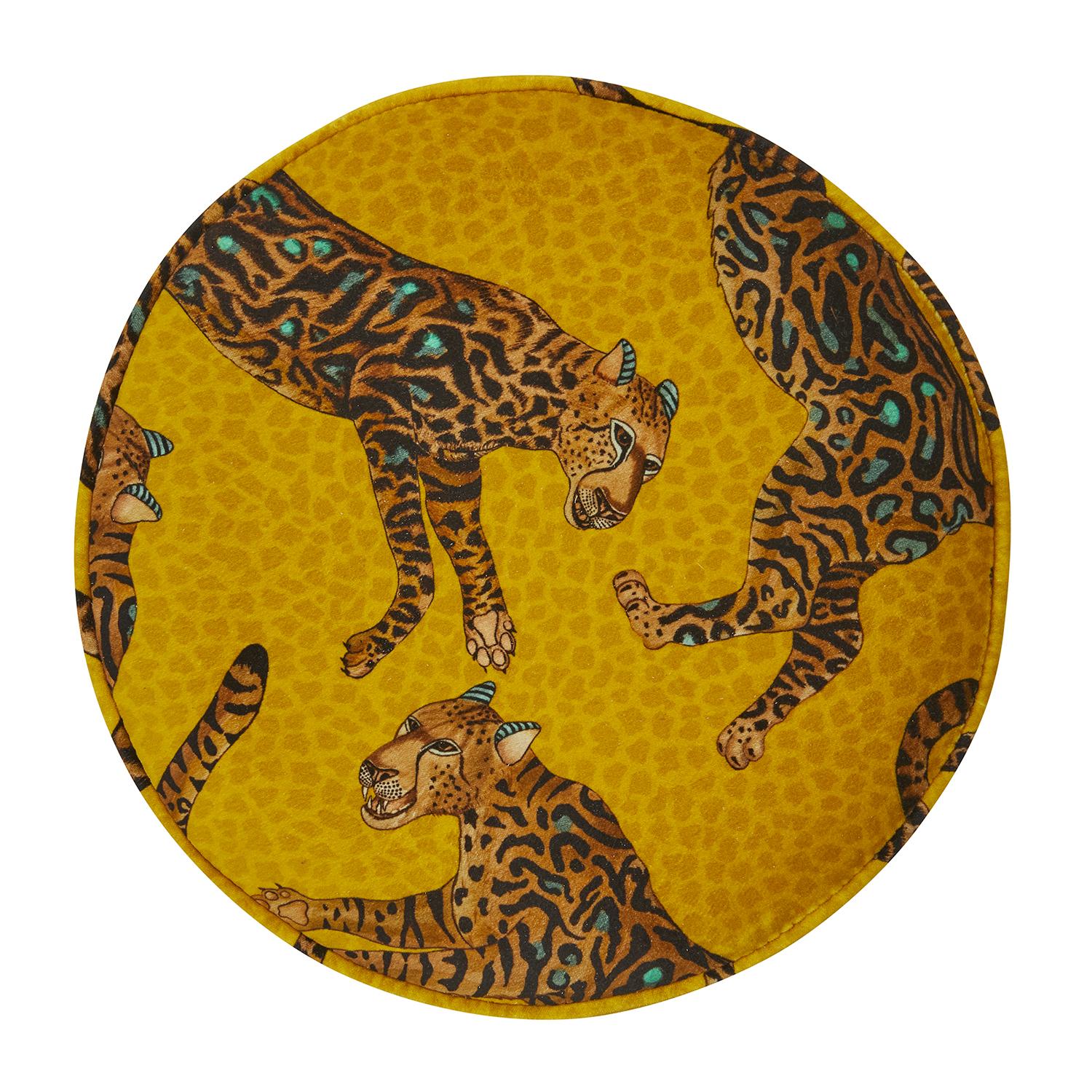 Cheetah Kings Velvet Pouf on Gold Base - Gold