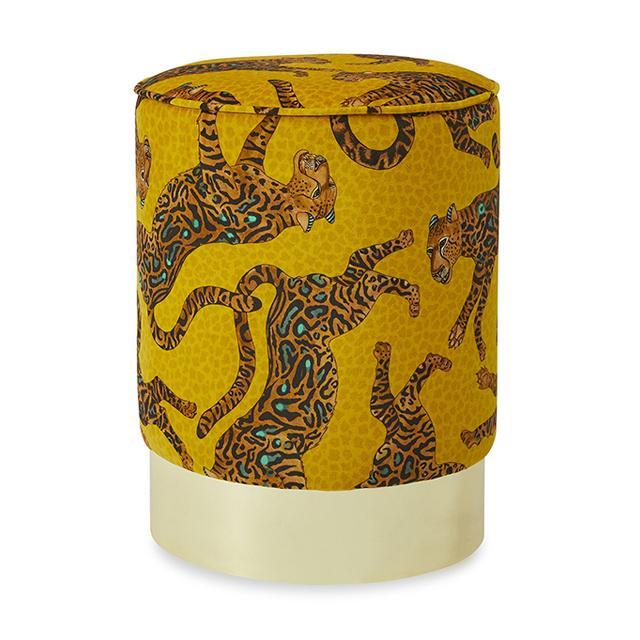 Cheetah Kings Velvet Pouf on Gold Base - Gold