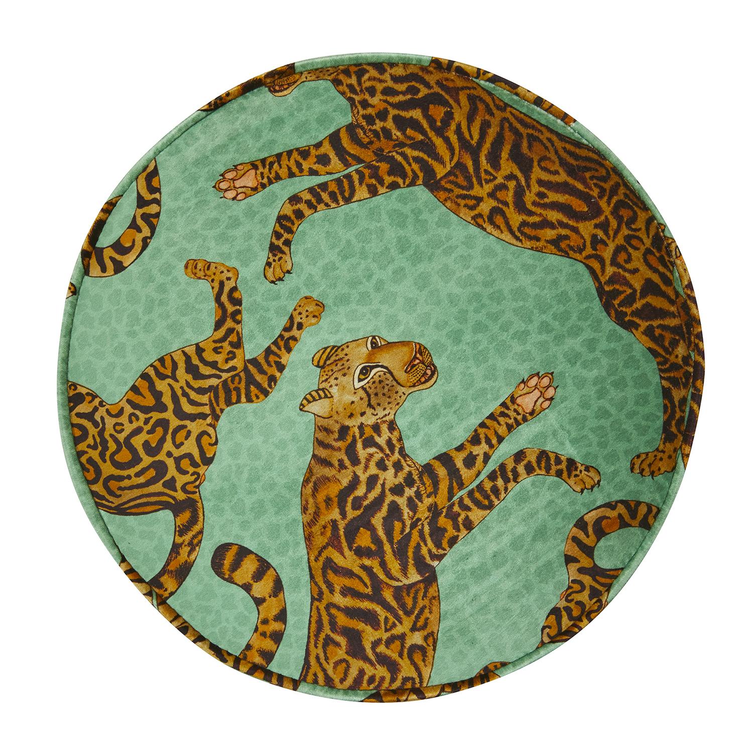 Cheetah Kings Velvet Pouf on Gold Base - Jade