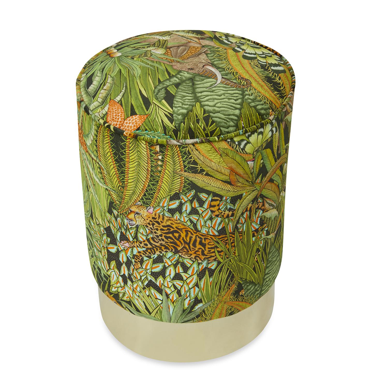 Sabie Forest Velvet Pouf on Gold Base - Delta