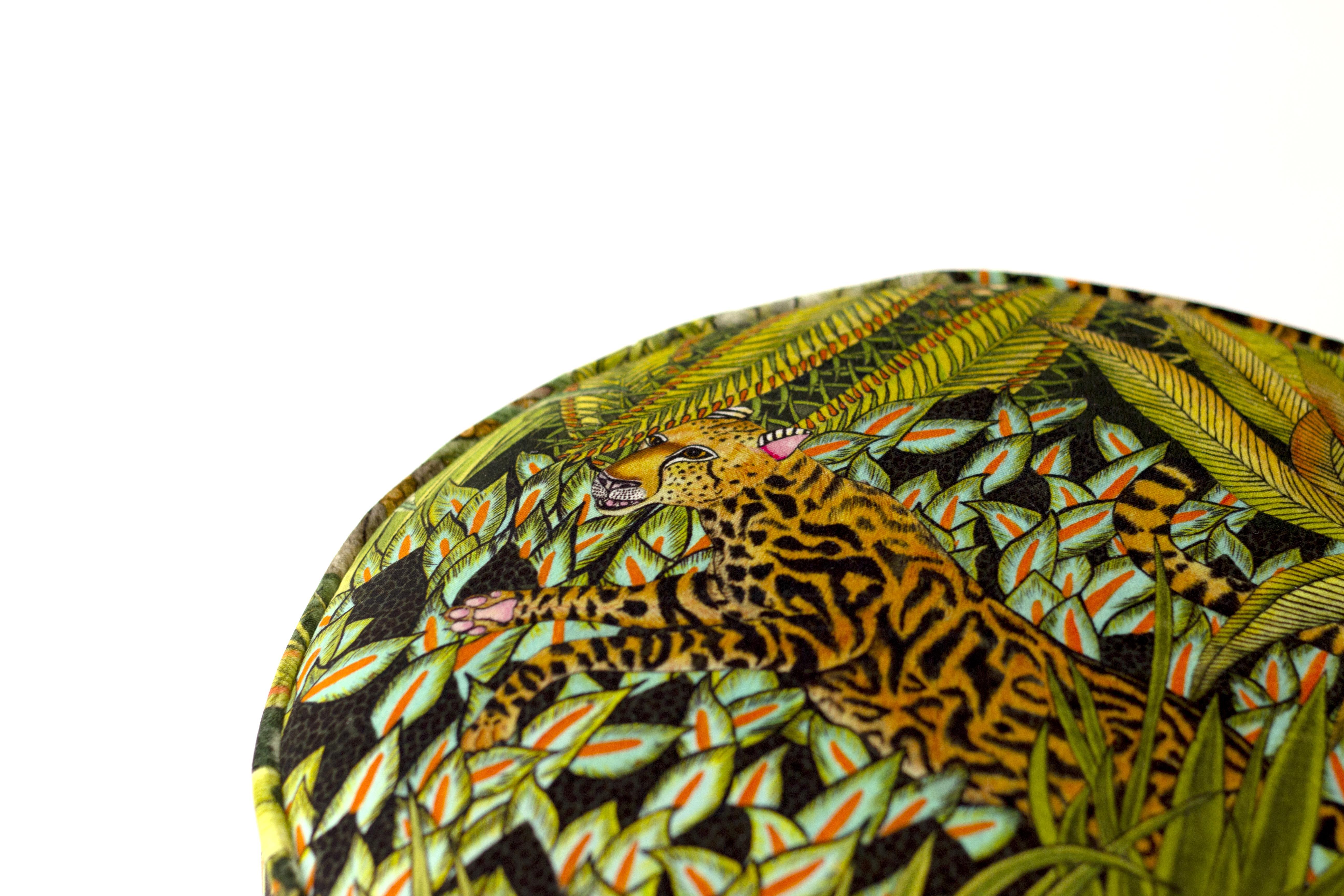 Sabie Forest Velvet Pouf on Gold Base - Delta