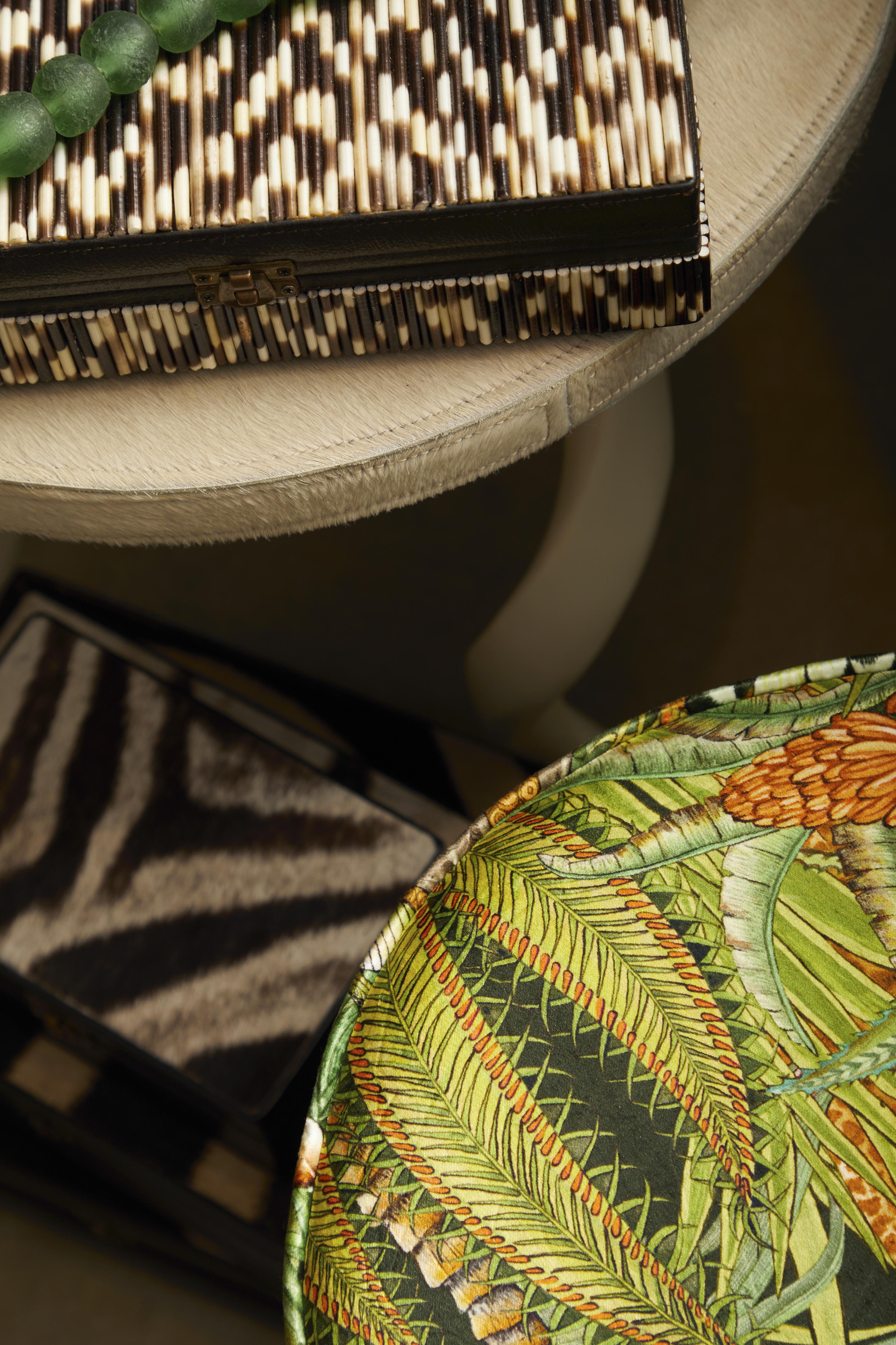Sabie Forest Velvet Pouf on Gold Base - Delta