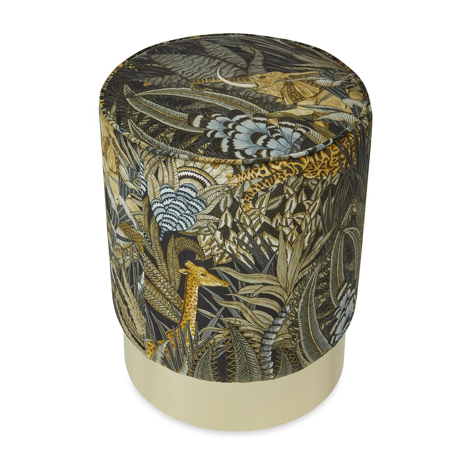 Sabie Forest Velvet Pouf on Gold Base - Moonlight