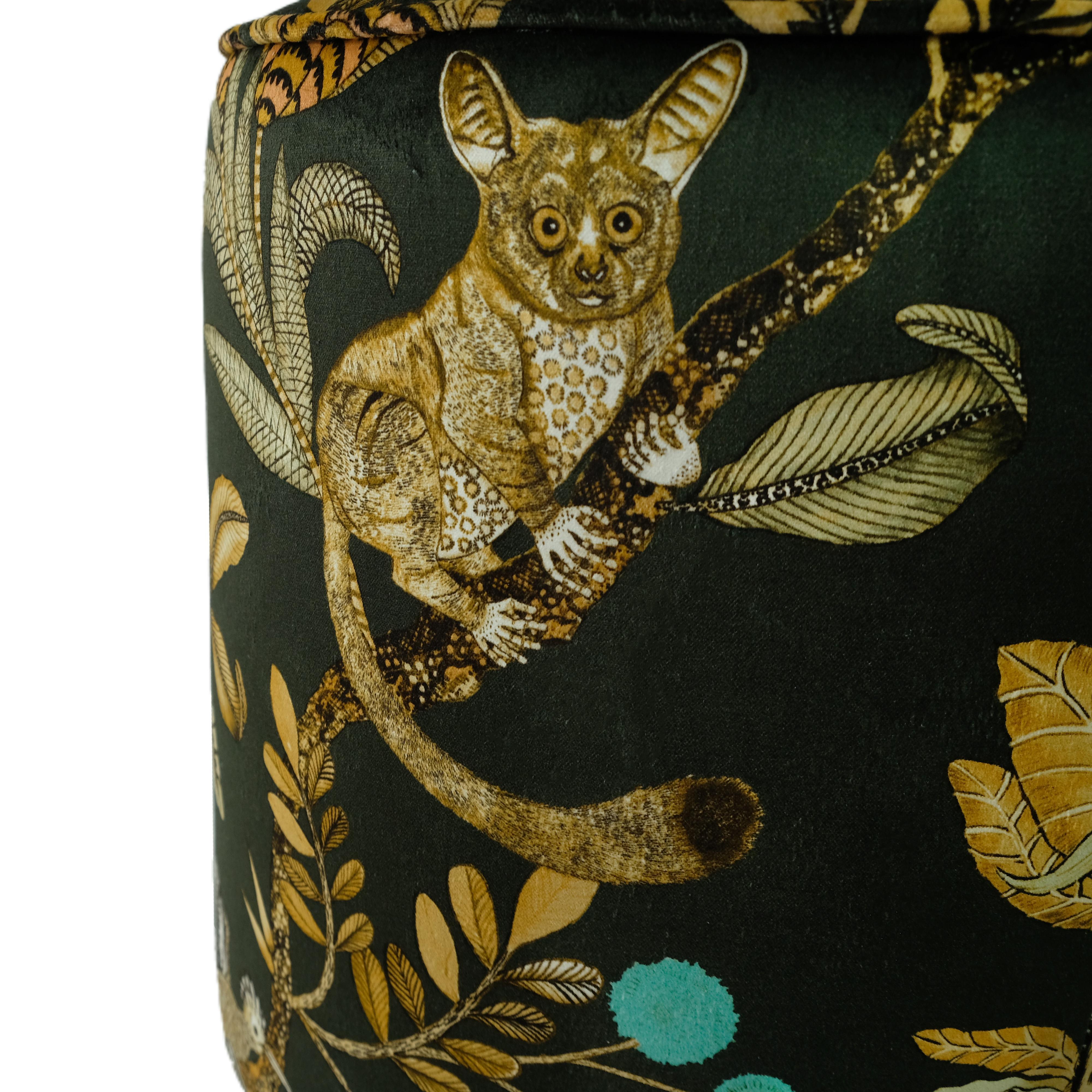 Camp Critters Velvet Pouf on Gold Base - Dusk
