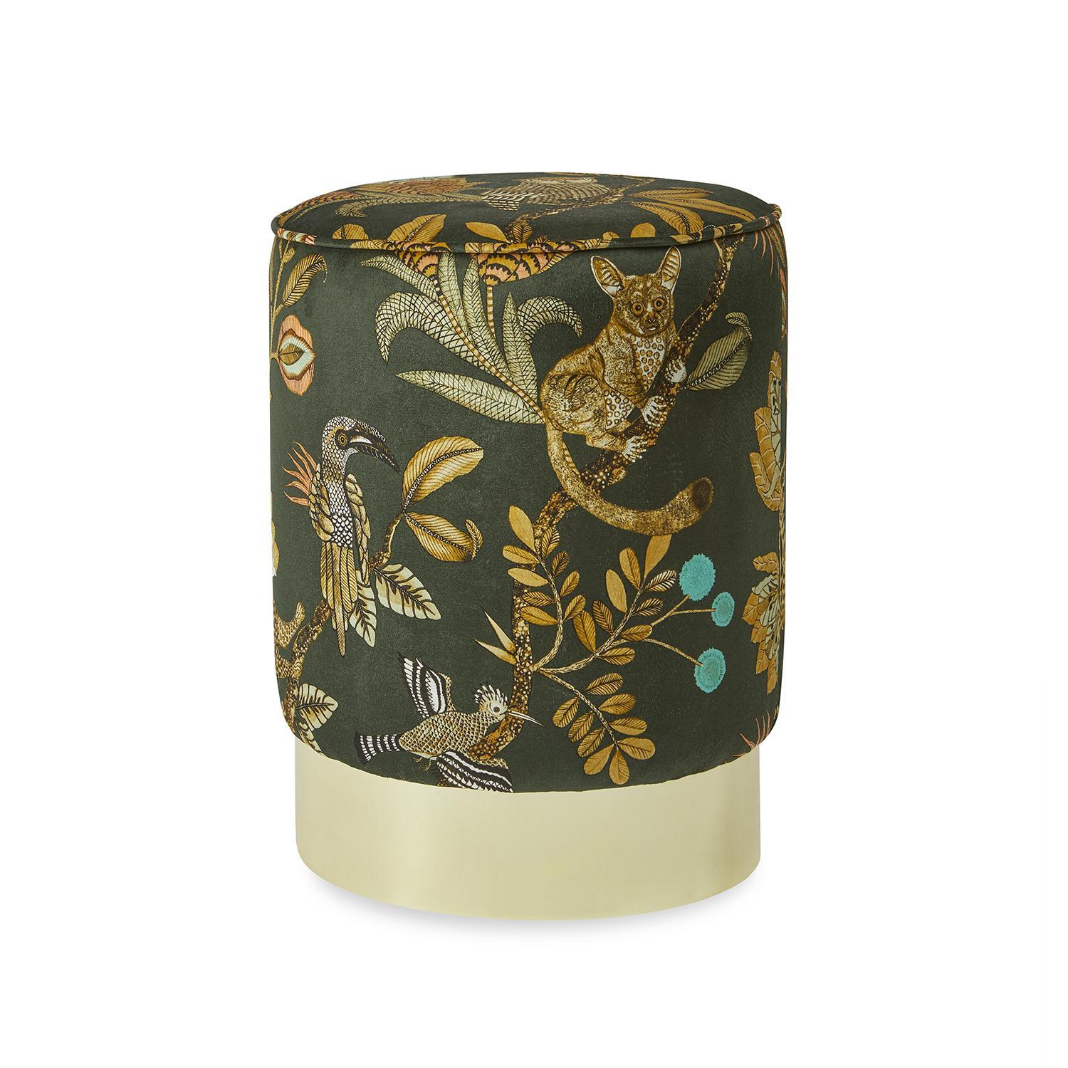 Camp Critters Velvet Pouf on Gold Base - Dusk