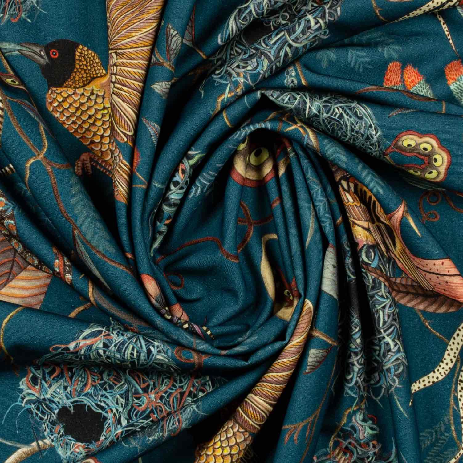 Thanda Nests Fabric - Linen - Midnight