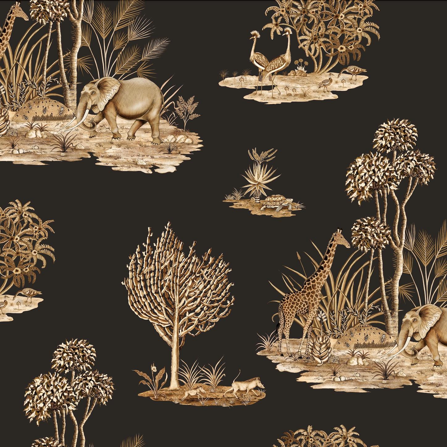 Thanda Toile Fabric - Linen - Gold