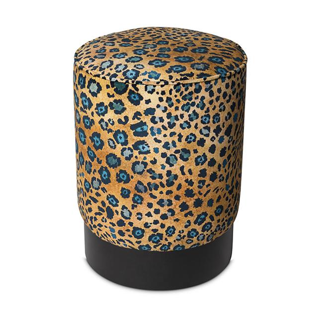 Safari Spot Velvet Pouf on Black Base - Midnight