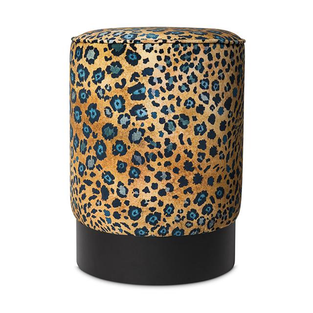 Safari Spot Velvet Pouf on Black Base - Midnight